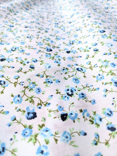 Blue Poly Cotton Rose Fabric, Floral Fabric, Small Print Fabric